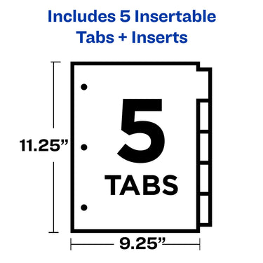 Avery Big Tab Insertable Plastic 2 Pocket Dividers for 3 Ring Binders, 5 Tab Set, Bright Two-Tone Multicolor, Works with Sheet Protectors, 1 Set (00031)